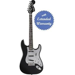 Best Deal Squier by Fender Standard Stratocaster, Rosewood Fretboard with Gear Guardian Extended Warranty - Black and Chrome Online Store