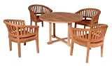 Anderson Teak 4 ft Round Table and Extra Thick Wood Curve Arm Chair Patio Dining Set