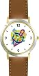 Dreidel Judaica Jewish Theme - WATCHBUDDY&reg; DELUXE TWO-TONE THEME WATCH - Arabic Numbers - Brown Leather Strap-Size-Large ( Men's Size or Jumbo Women's Size )