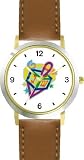 Dreidel Judaica Jewish Theme - WATCHBUDDY&reg; DELUXE TWO-TONE THEME WATCH - Arabic Numbers - Brown Leather Strap-Size-Large ( Men's Size or Jumbo Women's Size )