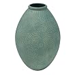 Handcrafted Tall Olive Terracotta Vase With Sea Blue Swirl Etchings