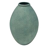 EXP Handcrafted Tall Olive Terracotta Vase With Sea Blue Swirl Etchings