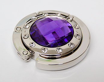 Purple Crystal Surrounded By Diamonds Foldup Hand Bag Purse Hook Hanger