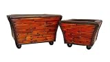 Red-brown Wood bamboo rectangular planters Set of 2