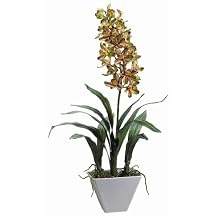 Japanese Cymbidium Orchid Faux Plant in Pot - Green/ Burgundy (24")