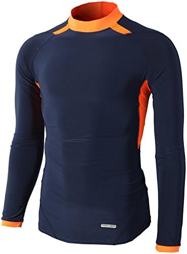 H2H SPORT Mens Rash-guard Coolon Raglan Sleeve Turtle-neck Sport T-Shirts NAVY US L/Asia XXL (KMTTL0362)