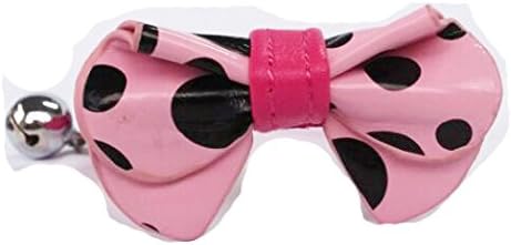 Big Polka Dots Bowtie Pu Leather Cat Dog Collars with Bell Pink