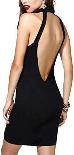 hodooyee Backless Halter Hanging Round Neck Bodycon Dresses Size UK 12 Black