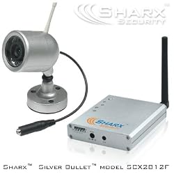 Sharx Security SCX2812F Silver Bullet 2.4 GHz Wireless Color Weatherproof Indoor Outdoor Camera and Receiver Kit with Night Vision and Sound