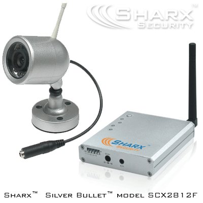 Sharx Security SCX2812F Silver Bullet 2.4 GHz Wireless Color Weatherproof Indoor Outdoor Camera and Receiver Kit with Night Vision and Sound