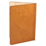Handmade Genuine Leather Passport Cover - Fair Trade - World Map, Saddle Brown