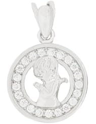 14k White Gold, Small Size Praying Girl Religious Pendant Charm Communion Confirmation