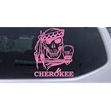 6in X 4.9in Pink -- Cherokee Indian Skull Skulls Car Window Wall Laptop Decal Sticker by Rad Dezigns