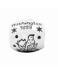 De Buman Sterling Silver Us 50 State Washington Bead,hole 5mm