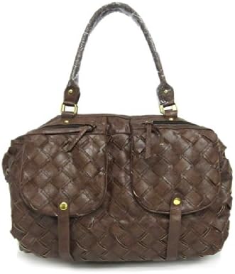 Women's Fashion Woven Large Travelling Satchel Handbag Purse - Brown