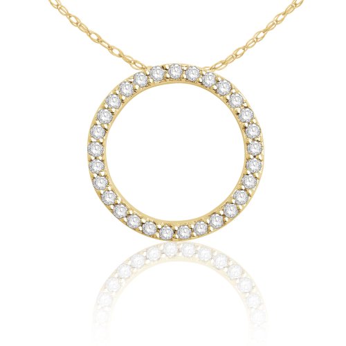 14k Yellow Gold Diamond Circle Pendant (1/4 cttw, G-H Color, I1 Clarity), 18"