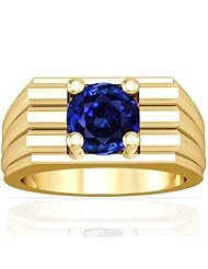 18K Yellow Gold Round Cut Blue Sapphire Solitaire Ring