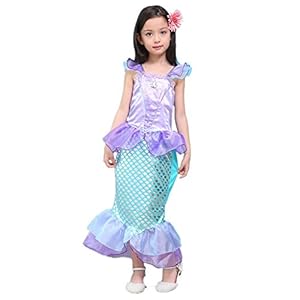 Newland Girl's Kids Little Mermaid Princess Party Dress Costume (120CM(5-6Y)-Size L)