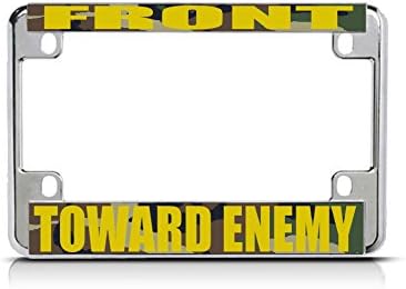 FRONT TOWARD ENEMY GOLD Chrome Metal Bike Motorcycle License Plate Frame Tag