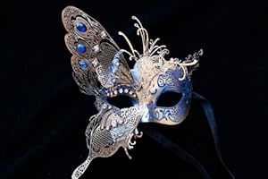Butterfly Masquerade Laser-Trimmed Blue/Gold Costume Mask