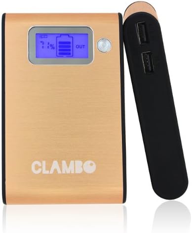 Clambo® IM-808A 11200mAh Portable High-Capacity Cell Phone Tablet External Battery Pack Power Bank Backup Dual-USB Charger with LCD Display for iPhone 5 (Apple adapters not included), 4S, 4, iPad 4, 3, 2, Mini, iPods, Samsung Galaxy S4, S3, S2, Note 2, Note 8, Tab 3; HTC One, EVO, Thunderbolt, Incredible, Droid DNA, Motorola ATRIX, Droid, Google Glass, Nexus 4, Nexus 7, Nexus 10, LG Optimus and More - Champagne Gold
