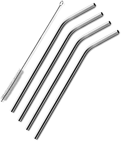 Drinking Straws by Yoturo, Set of 4 Reusable Stainless Steel Bent Straws Drinking BPA Free with 1 Cleaning Brush 6*0.5*215mm (Silver)