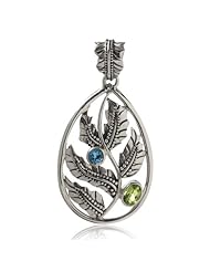 Natural Peridot & Blue Topaz 925 Sterling Silver Leaf Drop Pendant