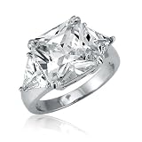 Sterling Silver Ring 3-Stone Radiant Cubic Zirconia CZ Fashion Ring - Ideal Gift For Mother Day, Anniversary, Engagement, Wedding, Birthday, For Her