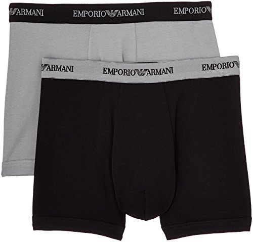 Emporio Armani Men's 2 Pack Cotton Boxer Brief, Black/Grey, Small
