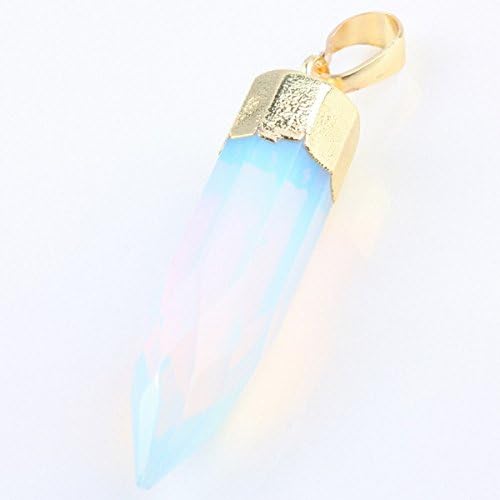 Luostdo9090 Gemstone Stone Healing Reiki Chakra Bullet Shape Pendant Charms(Opalite with Gold Tone)