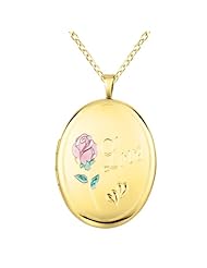 Sterling silver and 14k gold Oval Shaped Locket w/ Rose "Love" Necklace