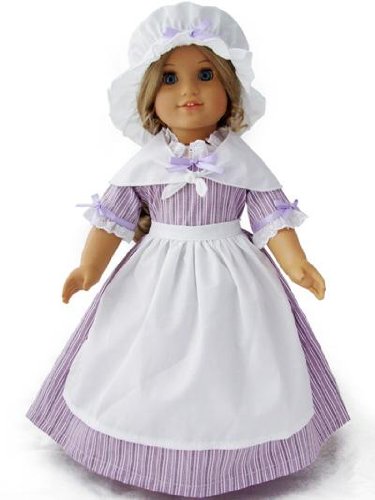 Colonial Purple Striped School Work Gala Gown Dress 5 Piece Outfit Set Fits American Girl 18