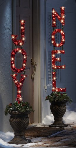 Set of 2 Lighted Christmas Garden Stakes – Joy – Noel