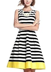 Sexy Strapless Striped Print Round Neck Sleeveless Summer  Dress
