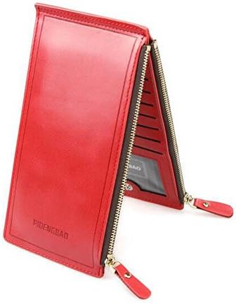 Offitar Women Leather Zipper Credit Card Organizer Wallet 15 Card Slots and 2 Phone Bags, Red