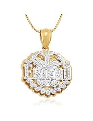14k Yellow Gold Dual Layer Charm Pendant w/ Overtop "#1 Friend" Design in WG Accent