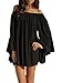 ZANZEA Women's Sexy Off Shoulder Chiffon Boho Ruffle Sleeve Blouse Mini Dress Black M