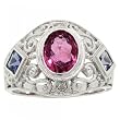 1.50 Carat Oval Cut Pink Tourmaline Iolite Diamond Filigree 14K White Gold Ring