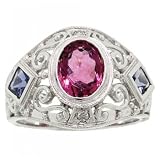 1.50 Carat Oval Cut Pink Tourmaline Iolite Diamond Filigree 14K White Gold Ring