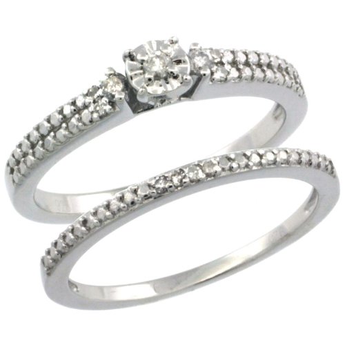Discount Sterling Silver Vintage Style 2-Pc. 11-Stone Diamond Engagement Ring Set w/ 0.15 Carat Brilliant Cut Diamonds (Available in Sizes 5 to 10)