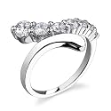 Indulge your Love: Sterling Silver Designer Inspired By-pass Style Journey Size 6 Engagement Ring with CZ Diamonds