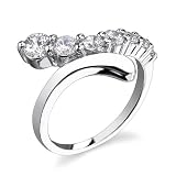 Indulge your Love: Sterling Silver Designer Inspired By-pass Style Journey Size 6 Engagement Ring with CZ Diamonds