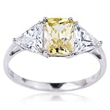 14k White Gold Rectangular-Cut Canary Yellow Cubic Zirconia Ring
