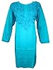 Indian Kurti Ocean Blue Floral Hand Embroiderd Cotton Kurta Dress Small