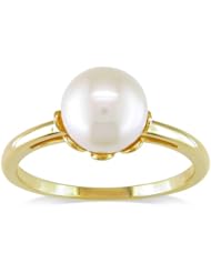 14k Yellow Gold 8.0-8.5mm White Akoya Cultured Pearl Ring, Size 6