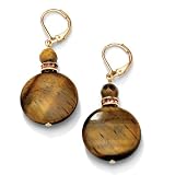 PalmBeach Jewelry 14k Gold-Plated Tigers-Eye and Austrian Crystal Pierced Earrings