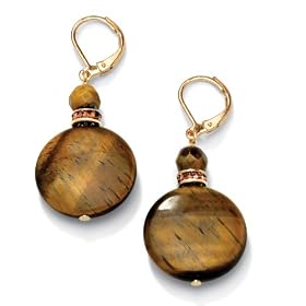 14k Gold-Plated Tiger's-Eye and Austrian Crystal Pierced Earrings
