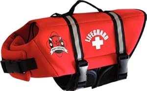 Paws Aboard Medium Neoprene Designer Doggy Life Jacket, Red Lifeguard