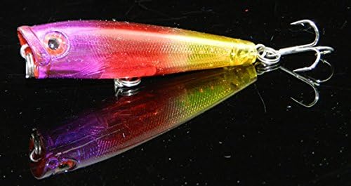 Hooked Up Fishing Top Water Popper 2 1/2-Inch Lure Plastic Floating Casting Crankbait Great for Saltwater and Freshwater (Pink/Red/Yellow)