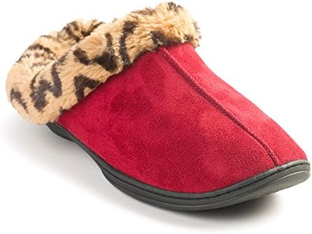 BEVERLY ROCK Woman's New Suade, Leopard Fur Lined Clogs, in 3 Pretty Colors Plus A Free "SHOP USA" Brand Eye Mask (Large / 7.5 - 8.5 US, Wine)